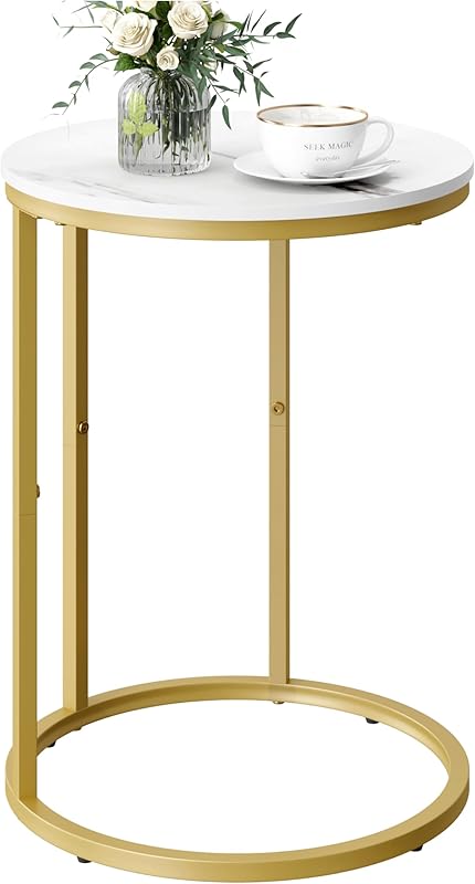 Function Home C Shaped End Table, Small Side Tables for Sofa Bed, Couch Tables That Slide Under, Drink Snack Table for Living Room Bedroom Small Space, White Wood Top and Gold Metal Frame https://www.amazon.com/dp/B0BNFMGQQ1