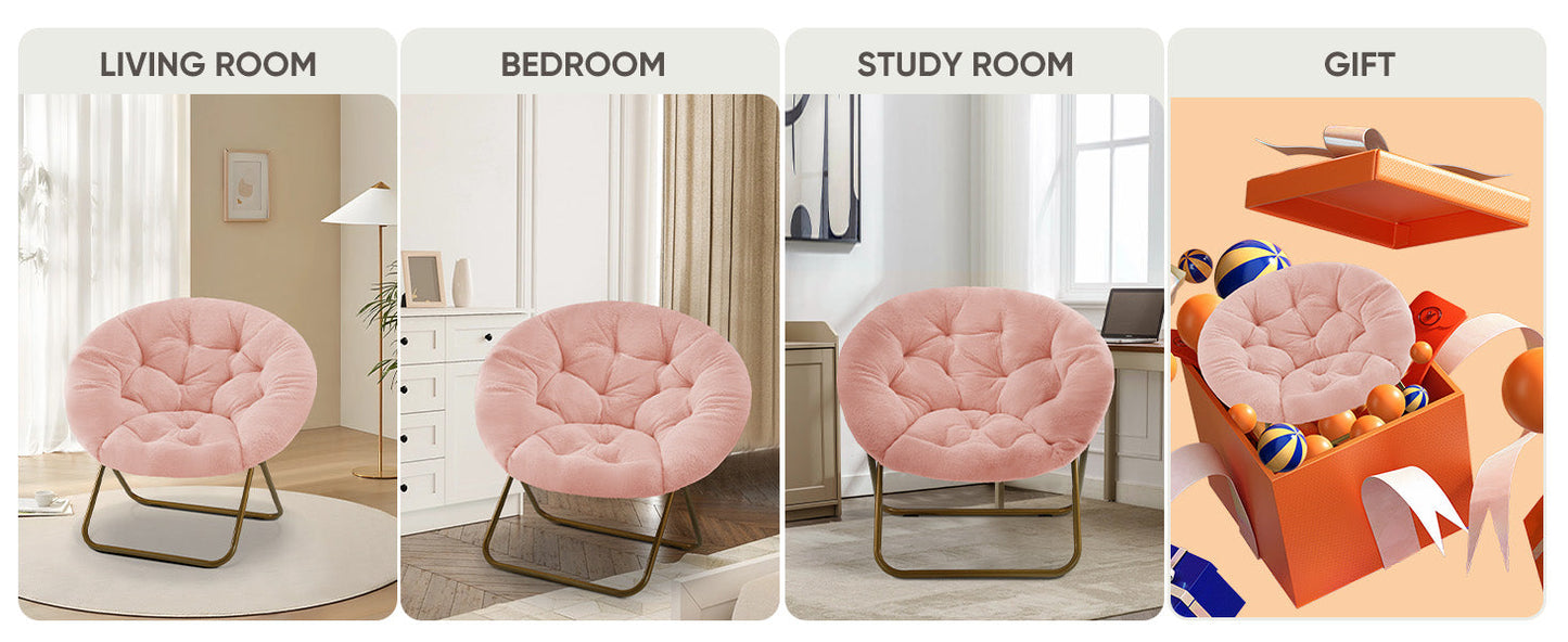 Comfy Saucer Chairs Cozy Faux Fur Soft Lounge Cute Folding Bedroom Living Room Seat Flexible Reading Foldable Seating for Kids Adults Thick Padded Metal Frame Modern for Home Office Pink https://www.amazon.com/dp/B0DNHT6N4D