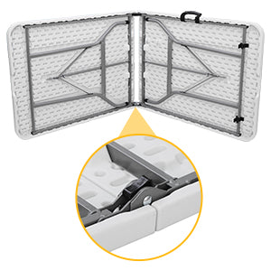 6FT Folding Table for Indoor Outdoor, Portable Heavy Duty Fold-in-Half Plastic Dining Picnic Party Camping Table with Carrying Handle https://www.amazon.com/dp/B08DKXWN6P