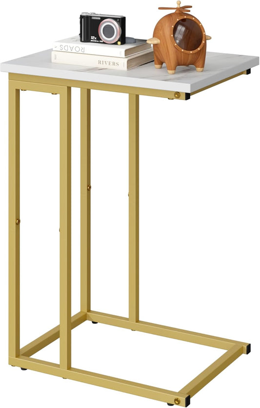 Function Home C Shaped End Table, Small Side Tables for Sofa Bed, Couch Tables That Slide Under, Drink Snack Table for Living Room Bedroom Small Space, White Wood Top and Gold Metal Frame https://www.amazon.com/dp/B0BNFMGQQ1