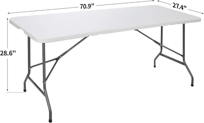 6FT Folding Table for Indoor Outdoor, Portable Heavy Duty Fold-in-Half Plastic Dining Picnic Party Camping Table with Carrying Handle https://www.amazon.com/dp/B08DKXWN6P