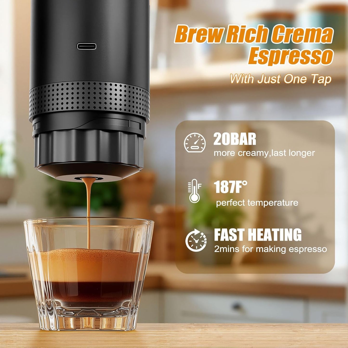 Portable Electric Espresso Maker, 20 bar Mini Travel Coffee maker, Expresso Coffee Machines with USB-C,3-in-1 Car Coffee Maker Self-Heating, Ground Coffee & Capsule(Ns&DG) for Office, Camping, RV https://www.amazon.com/dp/B0DLGVYVJJ