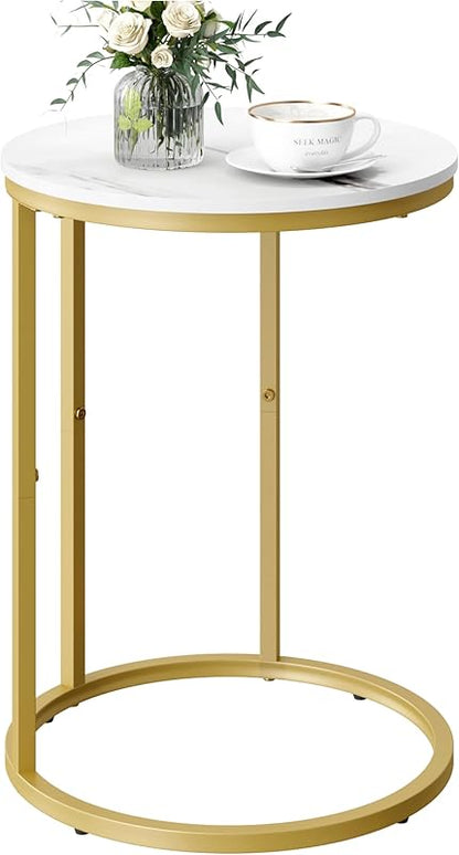 Function Home C Shaped End Table, Small Side Tables for Sofa Bed, Couch Tables That Slide Under, Drink Snack Table for Living Room Bedroom Small Space, White Wood Top and Gold Metal Frame https://www.amazon.com/dp/B0BNFMGQQ1