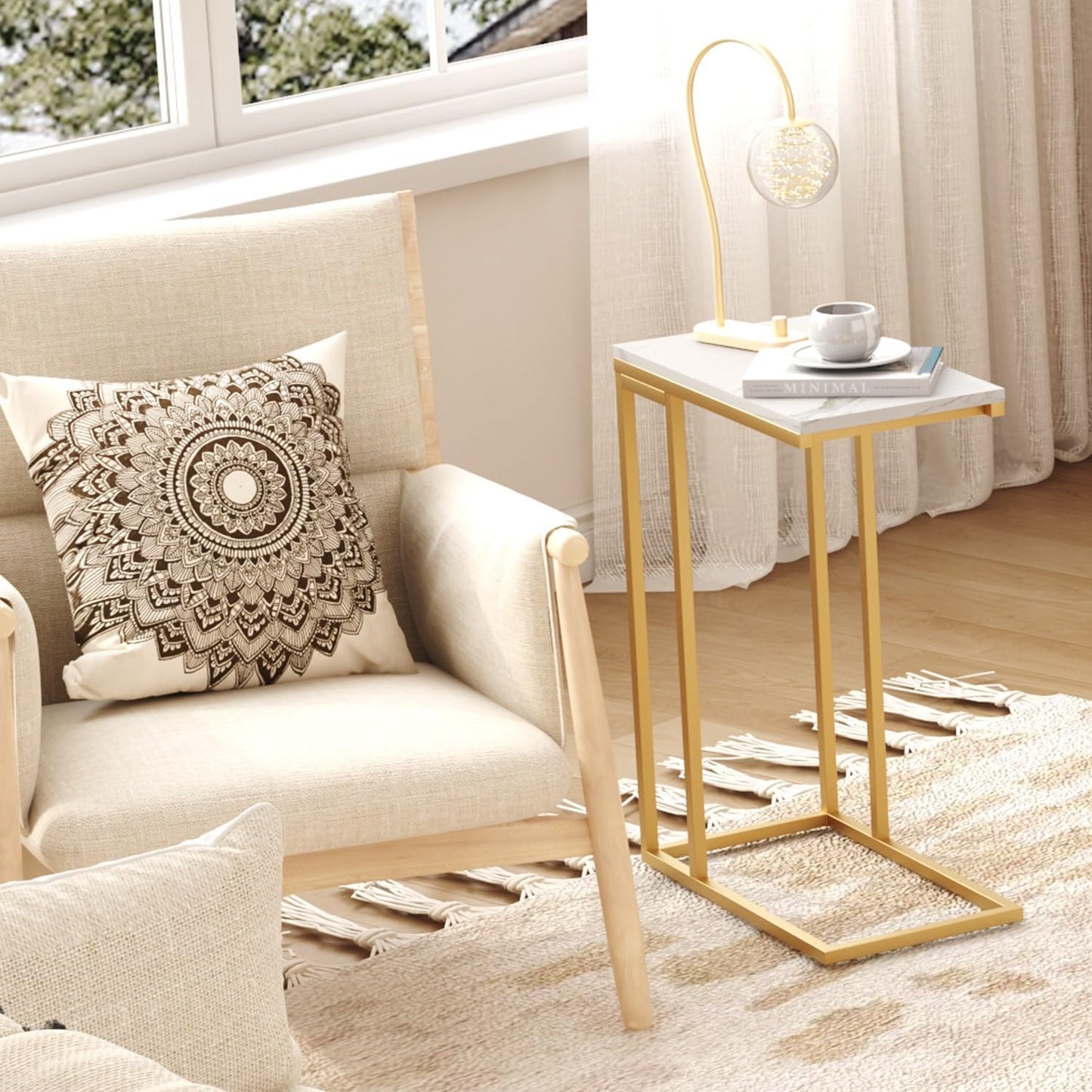 Function Home C Shaped End Table, Small Side Tables for Sofa Bed, Couch Tables That Slide Under, Drink Snack Table for Living Room Bedroom Small Space, White Wood Top and Gold Metal Frame https://www.amazon.com/dp/B0BNFMGQQ1