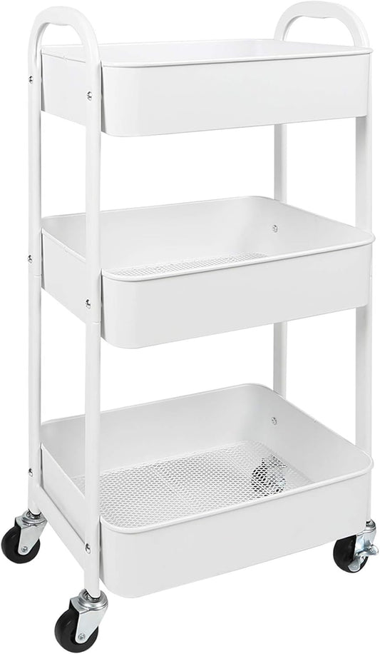 Houser 3-Tier Rolling Utility Cart with Caster Wheels,Easy Assembly, for Kitchen, Bathroom (White) https://www.amazon.com/dp/B08H4S2BGQ