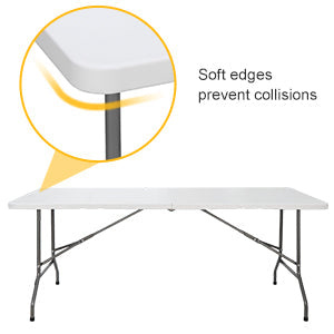 6FT Folding Table for Indoor Outdoor, Portable Heavy Duty Fold-in-Half Plastic Dining Picnic Party Camping Table with Carrying Handle https://www.amazon.com/dp/B08DKXWN6P