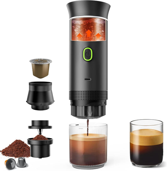 Portable Electric Espresso Maker, 20 bar Mini Travel Coffee maker, Expresso Coffee Machines with USB-C,3-in-1 Car Coffee Maker Self-Heating, Ground Coffee & Capsule(Ns&DG) for Office, Camping, RV https://www.amazon.com/dp/B0DLGVYVJJ