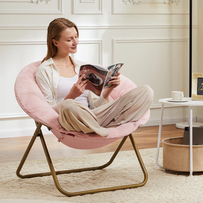 Comfy Saucer Chairs Cozy Faux Fur Soft Lounge Cute Folding Bedroom Living Room Seat Flexible Reading Foldable Seating for Kids Adults Thick Padded Metal Frame Modern for Home Office Pink https://www.amazon.com/dp/B0DNHT6N4D