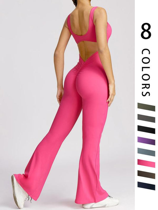 Sporty Women's Cut Out Ruched Square Neck Sports Flare Leg Jumpsuit, Workout Clothes Women, Sport Comfort Solid Color Sleeveless Bell Bottom Jumpsuit Sportswear Clothing, Jumpsuit for Women https://shop.tiktok.com/view/product/1729434923418620360?region=&locale=zh
