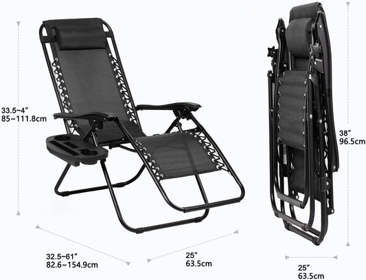 Set of 2 Relaxing Recliners Patio Chairs Adjustable Steel Mesh Zero Gravity Lounge Chair Beach Chairs with Pillow and Cup Holder Black https://www.amazon.com/dp/B0CHNQK3C6