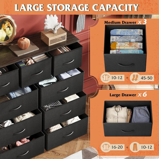 Fabric Storage Tower with 9 Drawers, Bedroom Drawer Dresser Organizer, Chest of Drawers with Fabric Bins, Steel Frame and Wood Top https://shop.tiktok.com/view/product/1730754946365821299?region=US&locale=zh