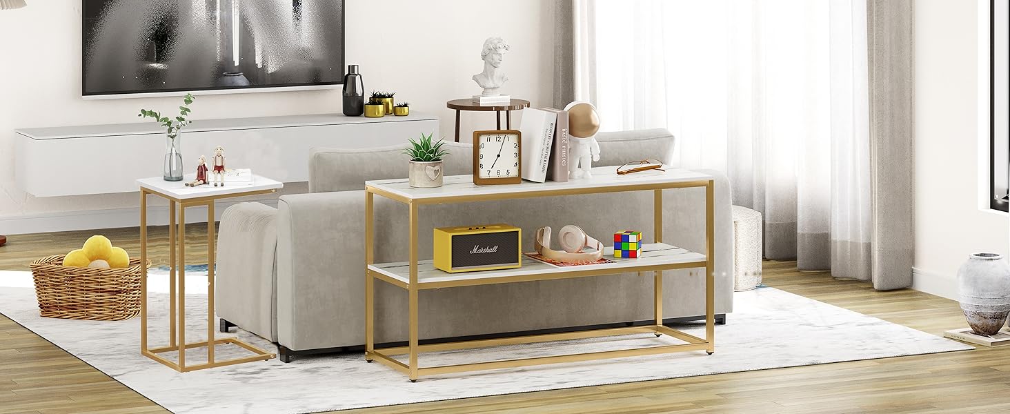 Function Home C Shaped End Table, Small Side Tables for Sofa Bed, Couch Tables That Slide Under, Drink Snack Table for Living Room Bedroom Small Space, White Wood Top and Gold Metal Frame https://www.amazon.com/dp/B0BNFMGQQ1