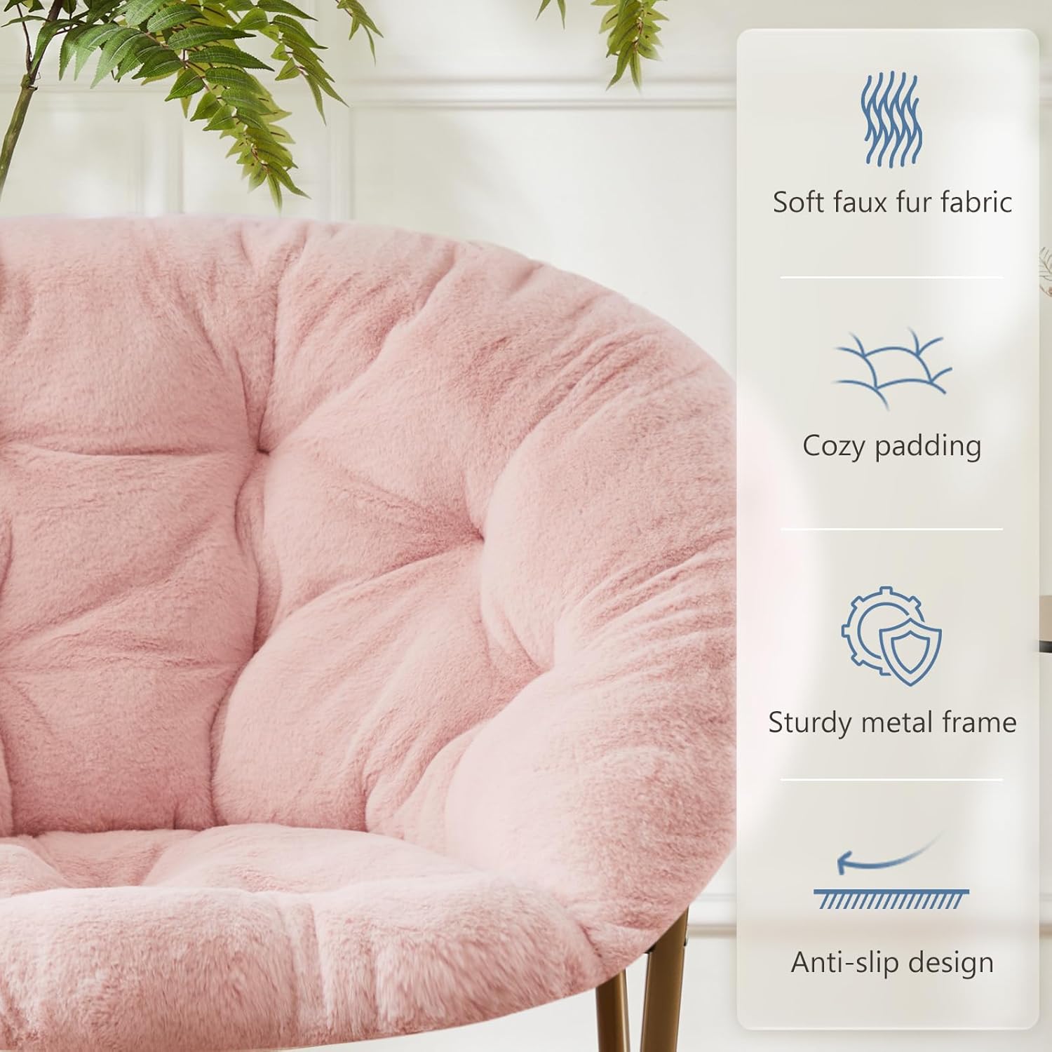 Comfy Saucer Chairs Cozy Faux Fur Soft Lounge Cute Folding Bedroom Living Room Seat Flexible Reading Foldable Seating for Kids Adults Thick Padded Metal Frame Modern for Home Office Pink https://www.amazon.com/dp/B0DNHT6N4D