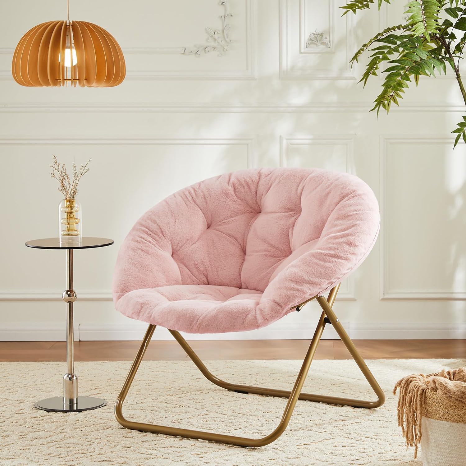 Comfy Saucer Chairs Cozy Faux Fur Soft Lounge Cute Folding Bedroom Living Room Seat Flexible Reading Foldable Seating for Kids Adults Thick Padded Metal Frame Modern for Home Office Pink https://www.amazon.com/dp/B0DNHT6N4D