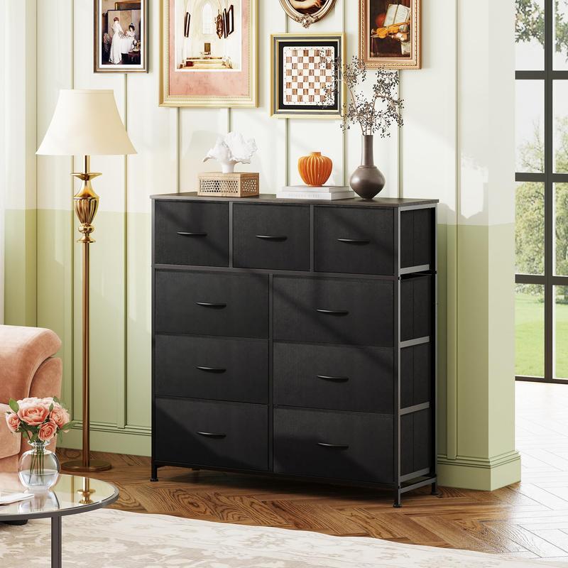 Fabric Storage Tower with 9 Drawers, Bedroom Drawer Dresser Organizer, Chest of Drawers with Fabric Bins, Steel Frame and Wood Top https://shop.tiktok.com/view/product/1730754946365821299?region=US&locale=zh