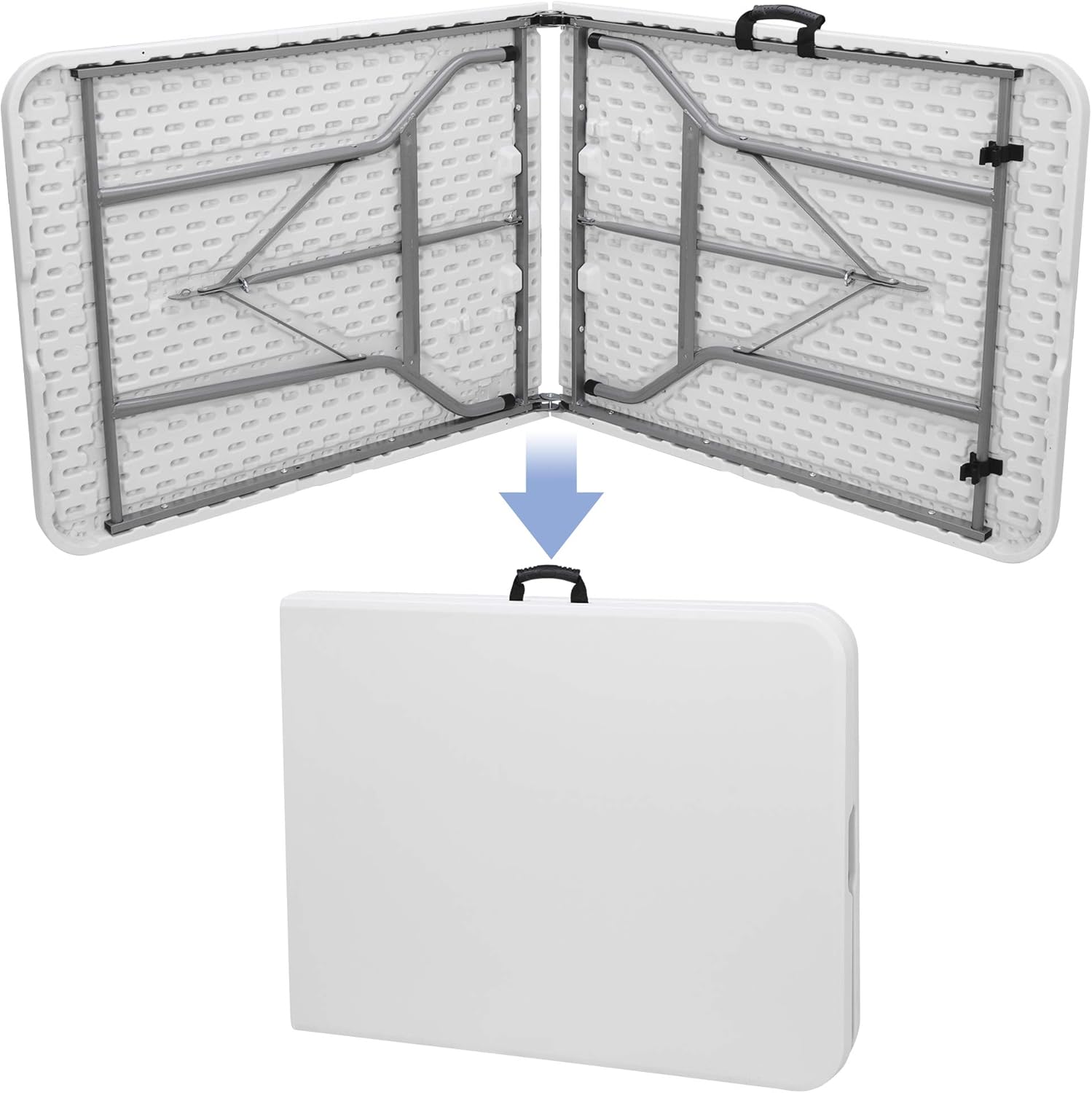 6FT Folding Table for Indoor Outdoor, Portable Heavy Duty Fold-in-Half Plastic Dining Picnic Party Camping Table with Carrying Handle https://www.amazon.com/dp/B08DKXWN6P