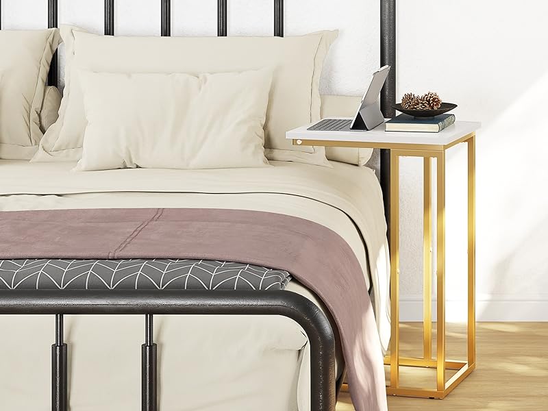 Function Home C Shaped End Table, Small Side Tables for Sofa Bed, Couch Tables That Slide Under, Drink Snack Table for Living Room Bedroom Small Space, White Wood Top and Gold Metal Frame https://www.amazon.com/dp/B0BNFMGQQ1