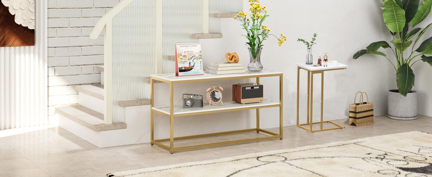 Function Home C Shaped End Table, Small Side Tables for Sofa Bed, Couch Tables That Slide Under, Drink Snack Table for Living Room Bedroom Small Space, White Wood Top and Gold Metal Frame https://www.amazon.com/dp/B0BNFMGQQ1