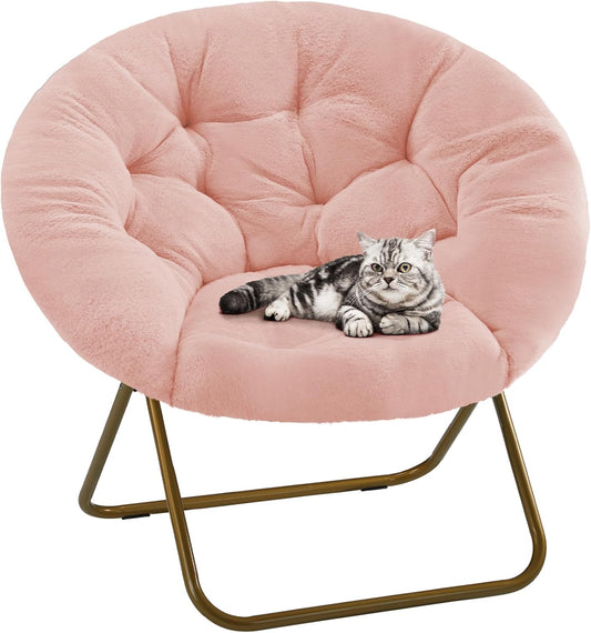 Comfy Saucer Chairs Cozy Faux Fur Soft Lounge Cute Folding Bedroom Living Room Seat Flexible Reading Foldable Seating for Kids Adults Thick Padded Metal Frame Modern for Home Office Pink https://www.amazon.com/dp/B0DNHT6N4D