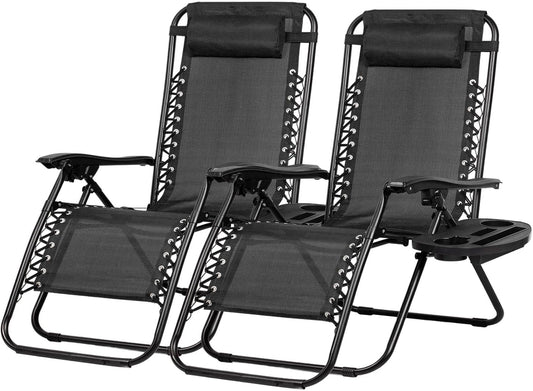 Set of 2 Relaxing Recliners Patio Chairs Adjustable Steel Mesh Zero Gravity Lounge Chair Beach Chairs with Pillow and Cup Holder Black https://www.amazon.com/dp/B0CHNQK3C6
