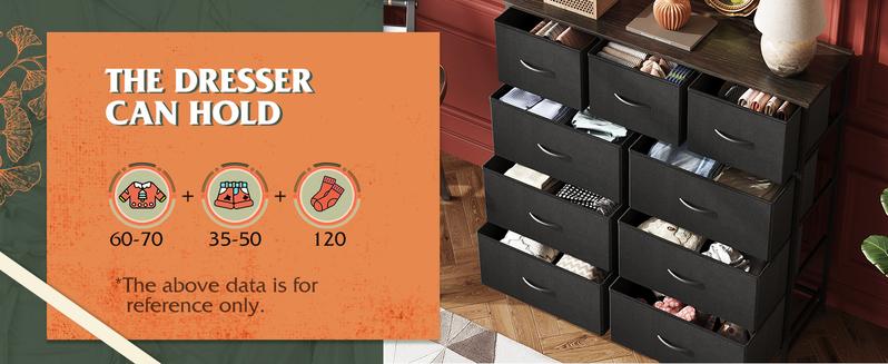 Fabric Storage Tower with 9 Drawers, Bedroom Drawer Dresser Organizer, Chest of Drawers with Fabric Bins, Steel Frame and Wood Top https://shop.tiktok.com/view/product/1730754946365821299?region=US&locale=zh