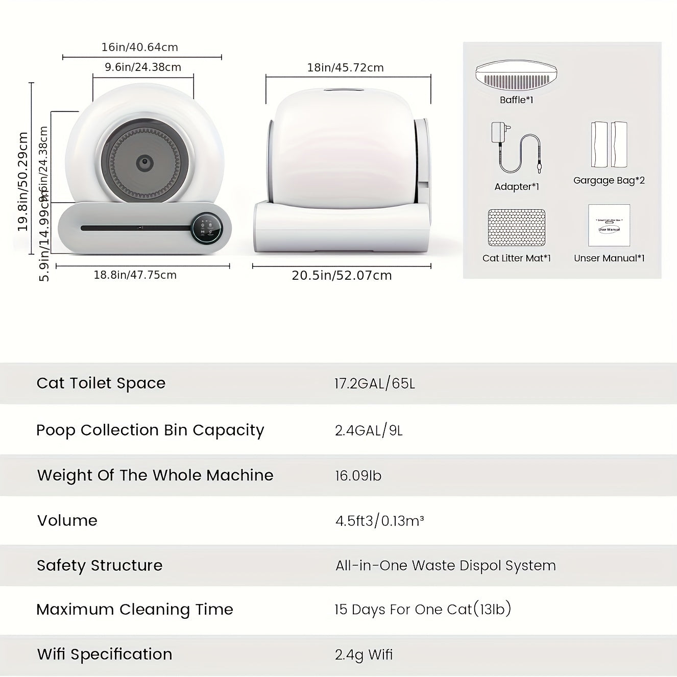 Self-Cleaning Litter Box with Automatic App-Controlled Waste Disposal, 65L + 9L Large Capacity, Wi-Fi Enabled, Oval Design & Cushioned Pad for Multiple Cats - US Plug, Cat Litter Box, JIA XI https://www.temu.com/search_result.html?search_key=601099558364700