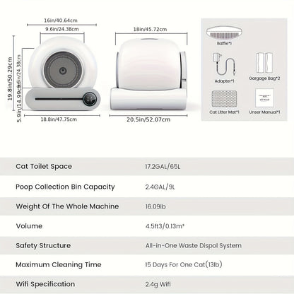Self-Cleaning Litter Box with Automatic App-Controlled Waste Disposal, 65L + 9L Large Capacity, Wi-Fi Enabled, Oval Design & Cushioned Pad for Multiple Cats - US Plug, Cat Litter Box, JIA XI https://www.temu.com/search_result.html?search_key=601099558364700