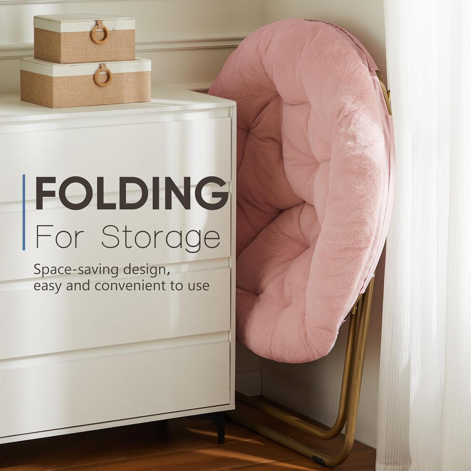 Comfy Saucer Chairs Cozy Faux Fur Soft Lounge Cute Folding Bedroom Living Room Seat Flexible Reading Foldable Seating for Kids Adults Thick Padded Metal Frame Modern for Home Office Pink https://www.amazon.com/dp/B0DNHT6N4D