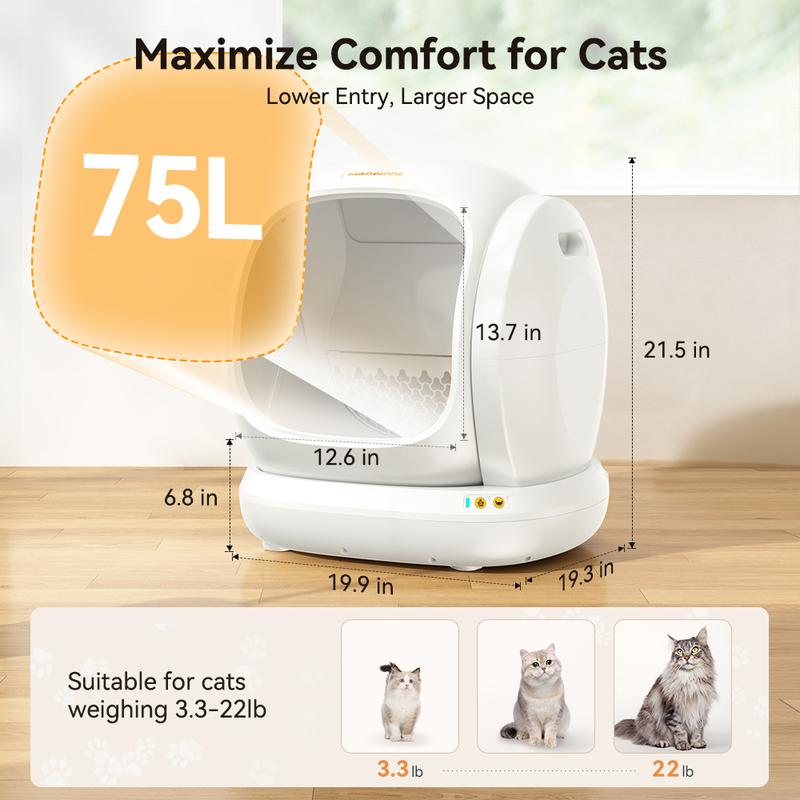 MeoWant SC02 75L Large Self-Cleaning Cat Litter Box with APP Control, Odor Removal, Anti-Pinch Design, and Easy Installation for Multiple Cats https://shop.tiktok.com/view/product/1729492848884224495?region=US&locale=zh