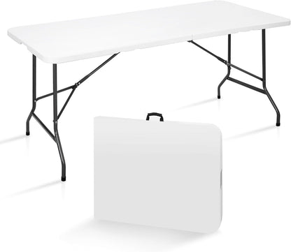 6FT Folding Table for Indoor Outdoor, Portable Heavy Duty Fold-in-Half Plastic Dining Picnic Party Camping Table with Carrying Handle https://www.amazon.com/dp/B08DKXWN6P