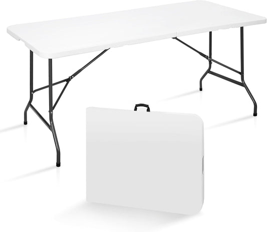 6FT Folding Table for Indoor Outdoor, Portable Heavy Duty Fold-in-Half Plastic Dining Picnic Party Camping Table with Carrying Handle https://www.amazon.com/dp/B08DKXWN6P