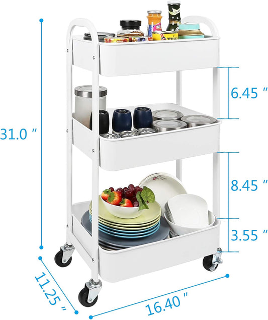 Houser 3-Tier Rolling Utility Cart with Caster Wheels,Easy Assembly, for Kitchen, Bathroom (White) https://www.amazon.com/dp/B08H4S2BGQ